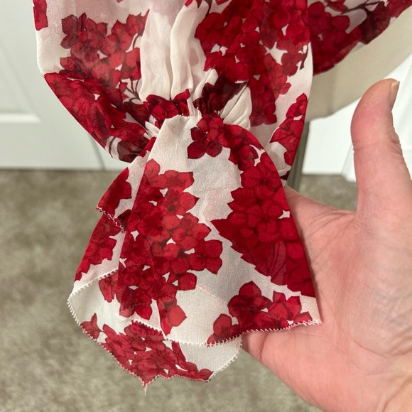 $400 THE KOOPLES size 2  US S to M Silk Hortensia Print Ruffle Blouse - Picture 4 of 7